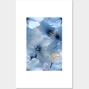 Beautiful white flowers with cool deep blue ascents ! Posters and Art